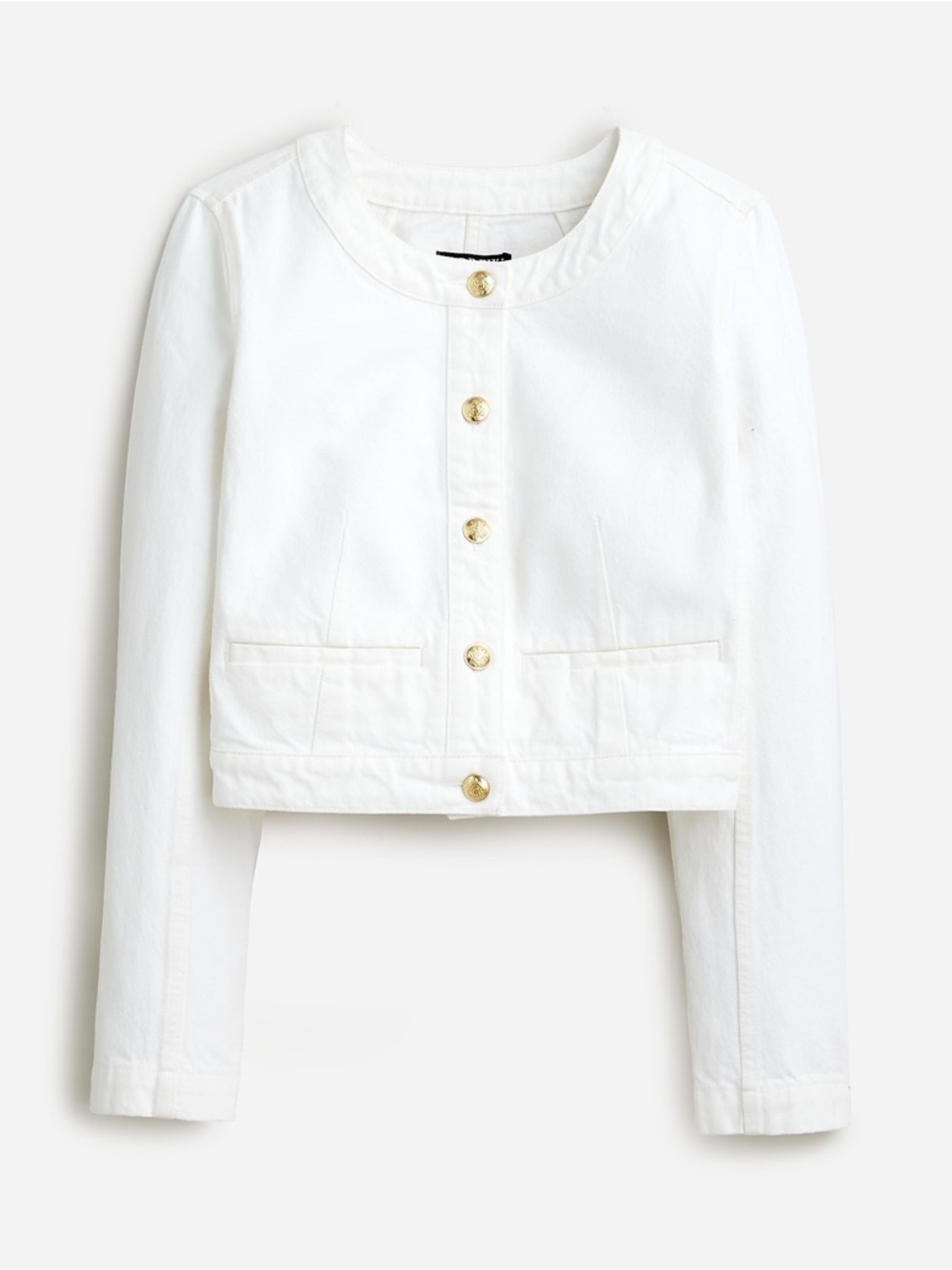 J. Crew Louisa Lady White Round-Neck Denim Jacket with Gold Buttons MRSP $128